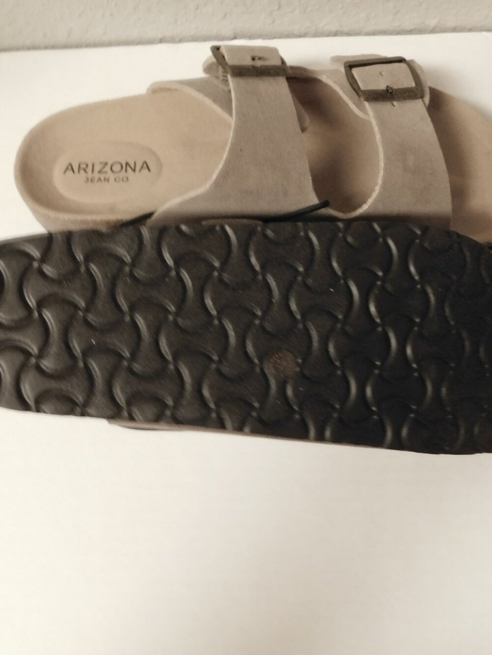 ARIZONA JEAN CO Taupe Double Buckle Slide Sandals Faux Leather Beachy Casual 7 - Picture 7 of 12